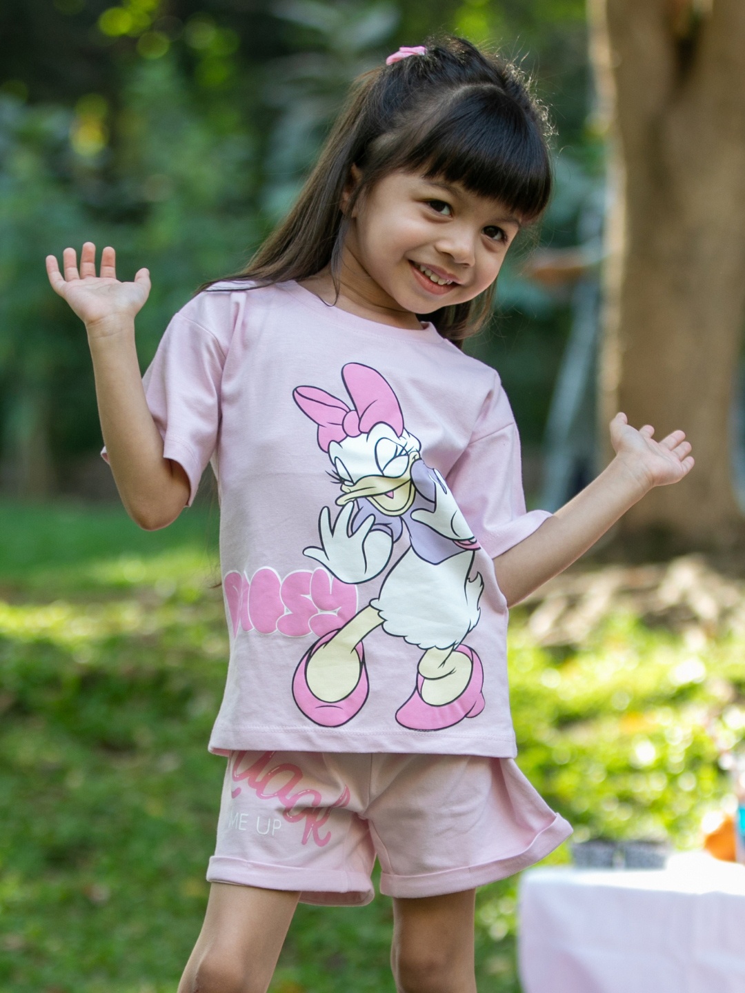 

Nap Chief Girls Daisy Duck Printed Pure Cotton T-shirt with Shorts, Pink