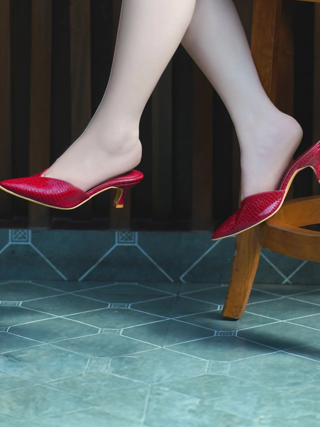 

PreciousME Textured Slim Heeled Sandals, Red