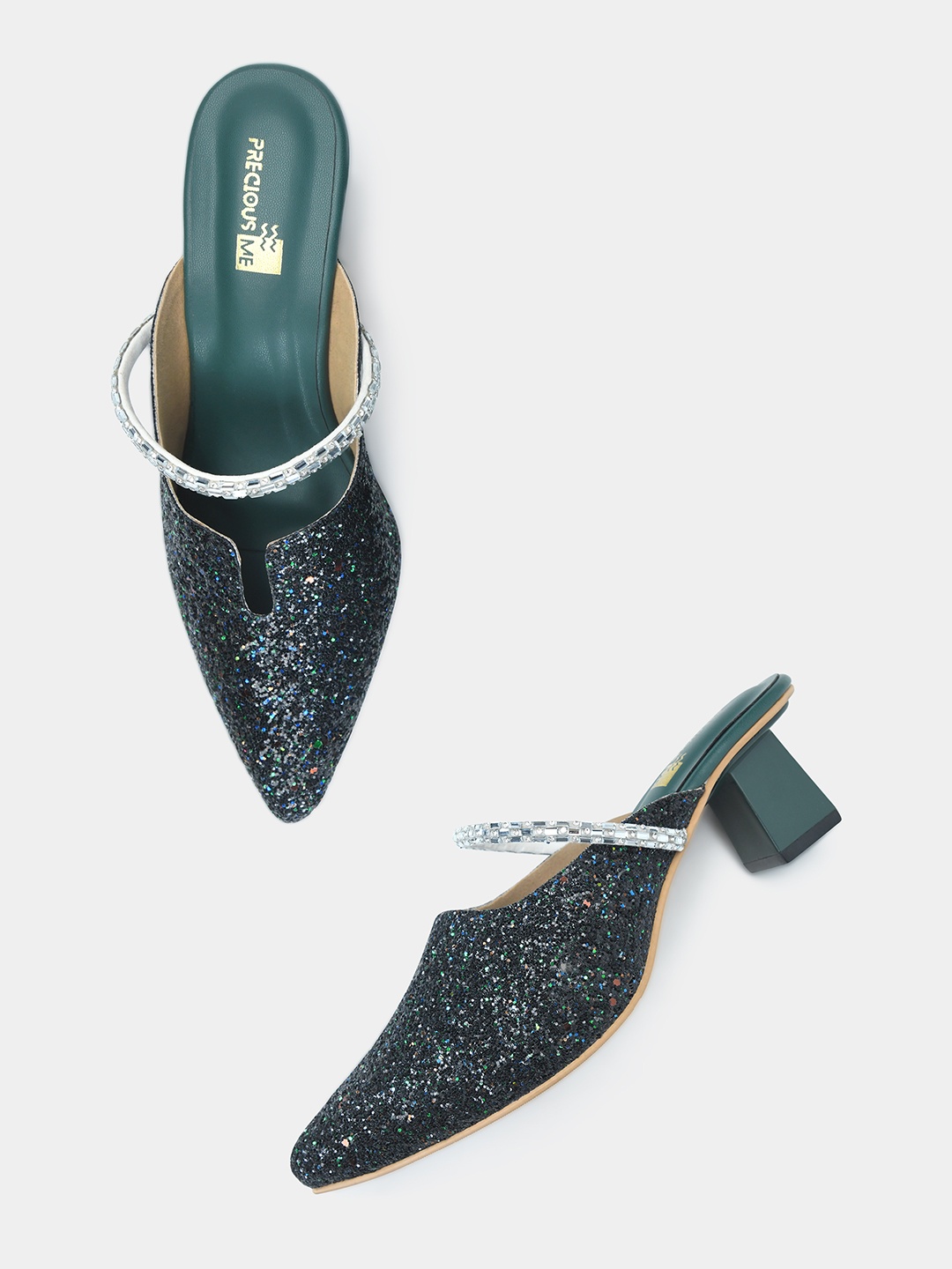 

PreciousME Textured Slim Heeled Sandals, Green