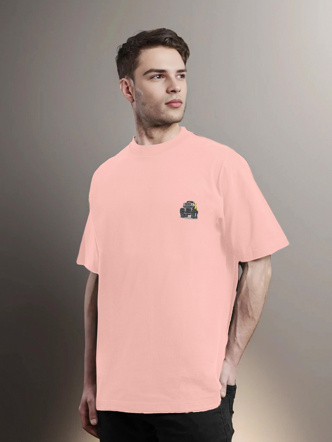 

Moda Rapido Men Printed Applique T-shirt, Peach