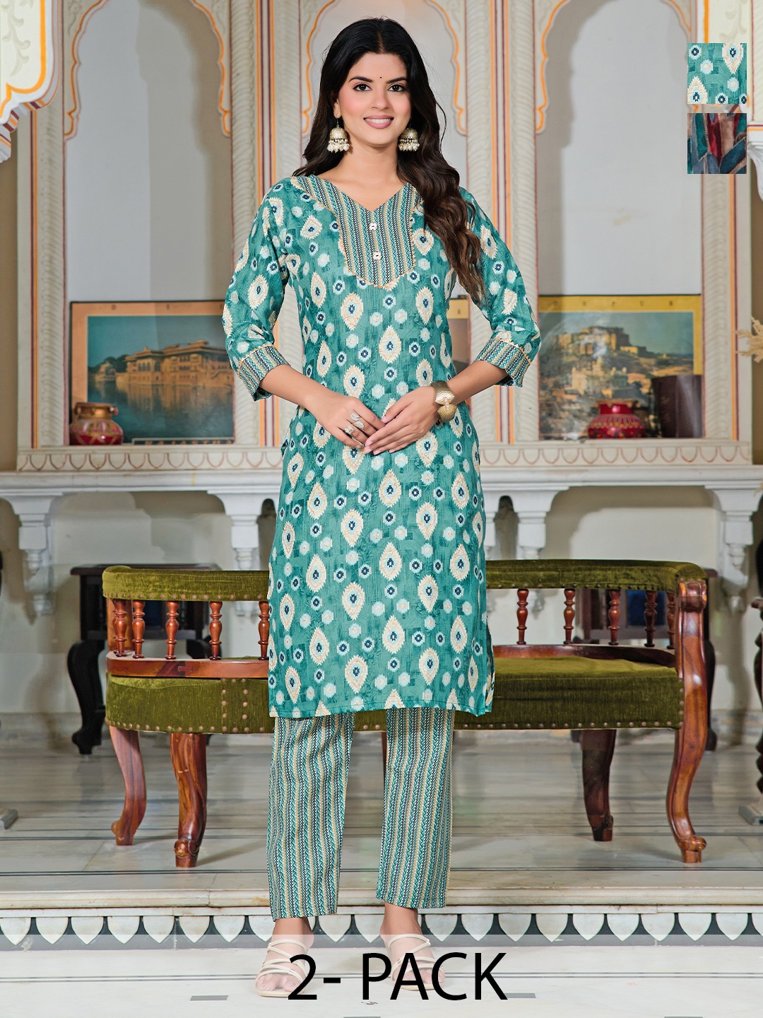 

Moda Rapido Women Printed Regular Kurta with Trousers, Blue