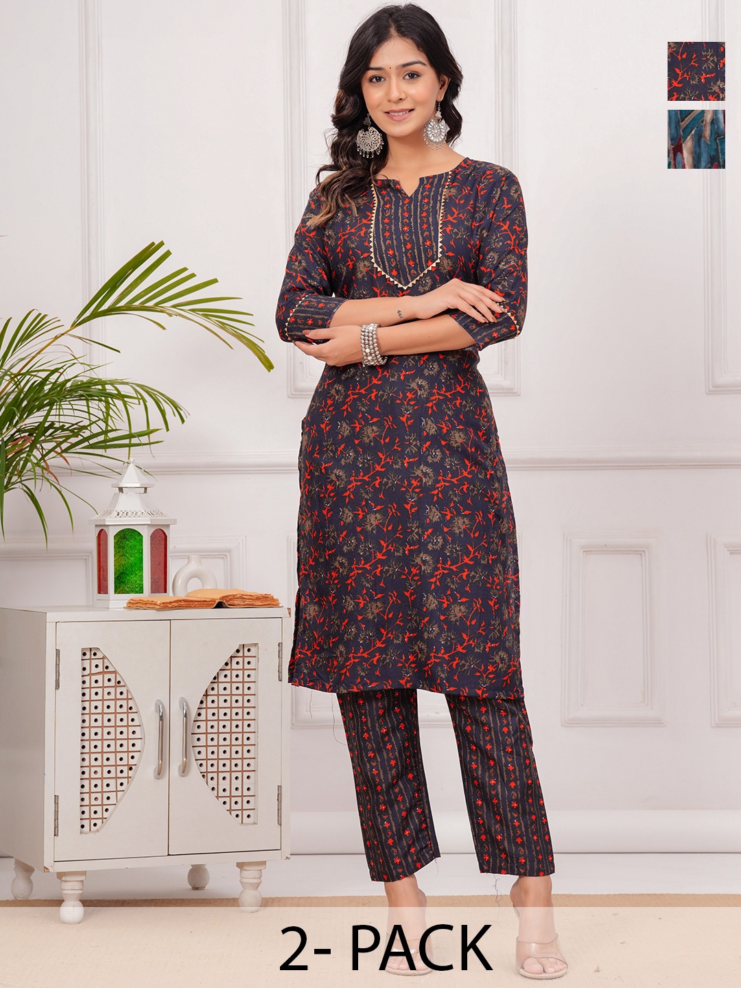 

Moda Rapido Women Floral Printed Regular Kurta with Trousers, Blue