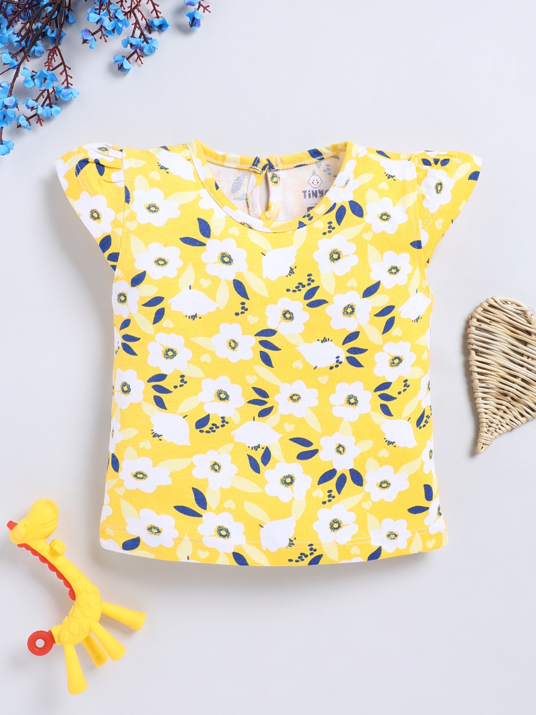 

YK X Tinyo Girls Floral Printed Cotton Top, Yellow