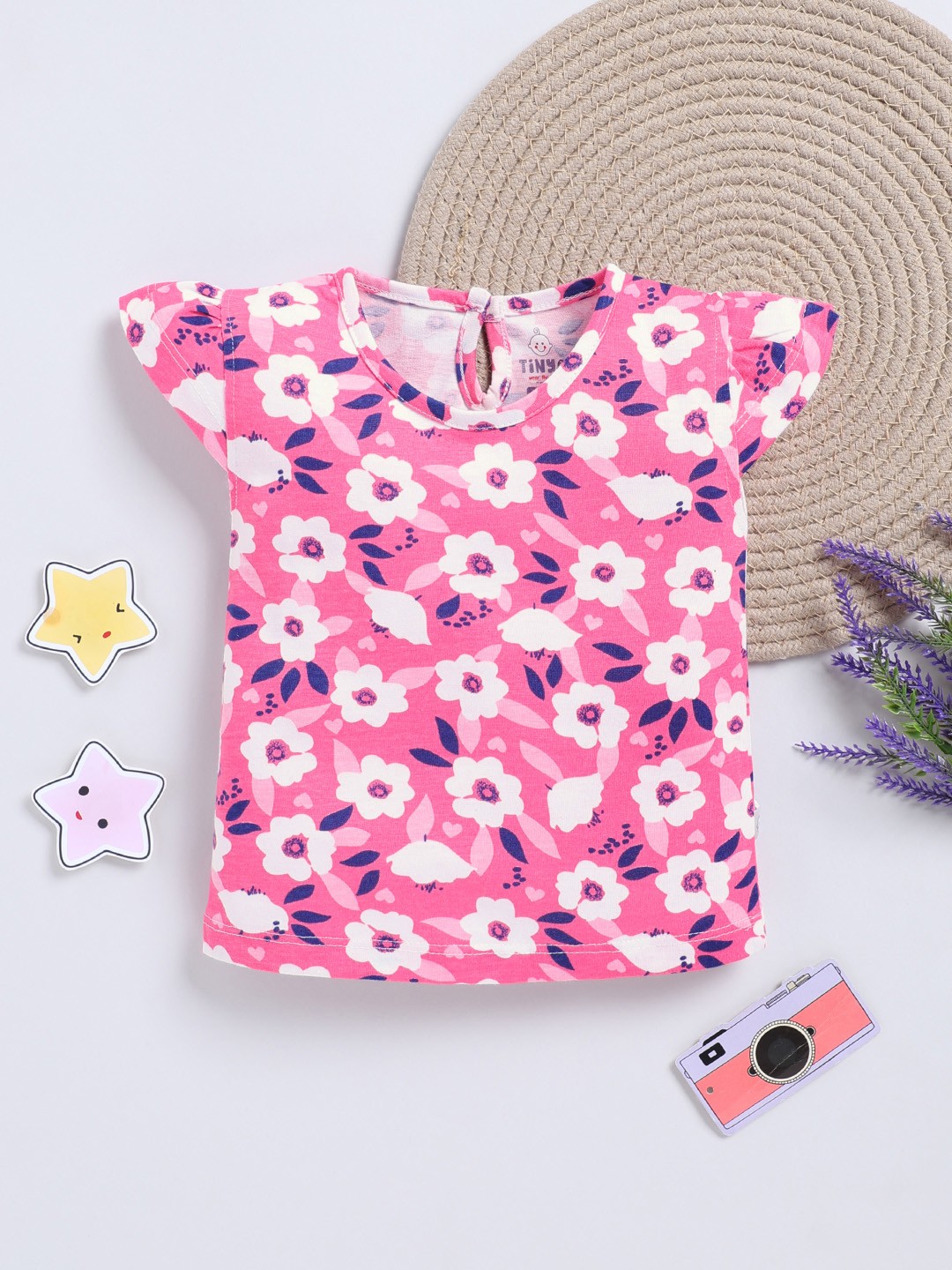 

YK X Tinyo Girls Floral Printed Cotton Top, Pink