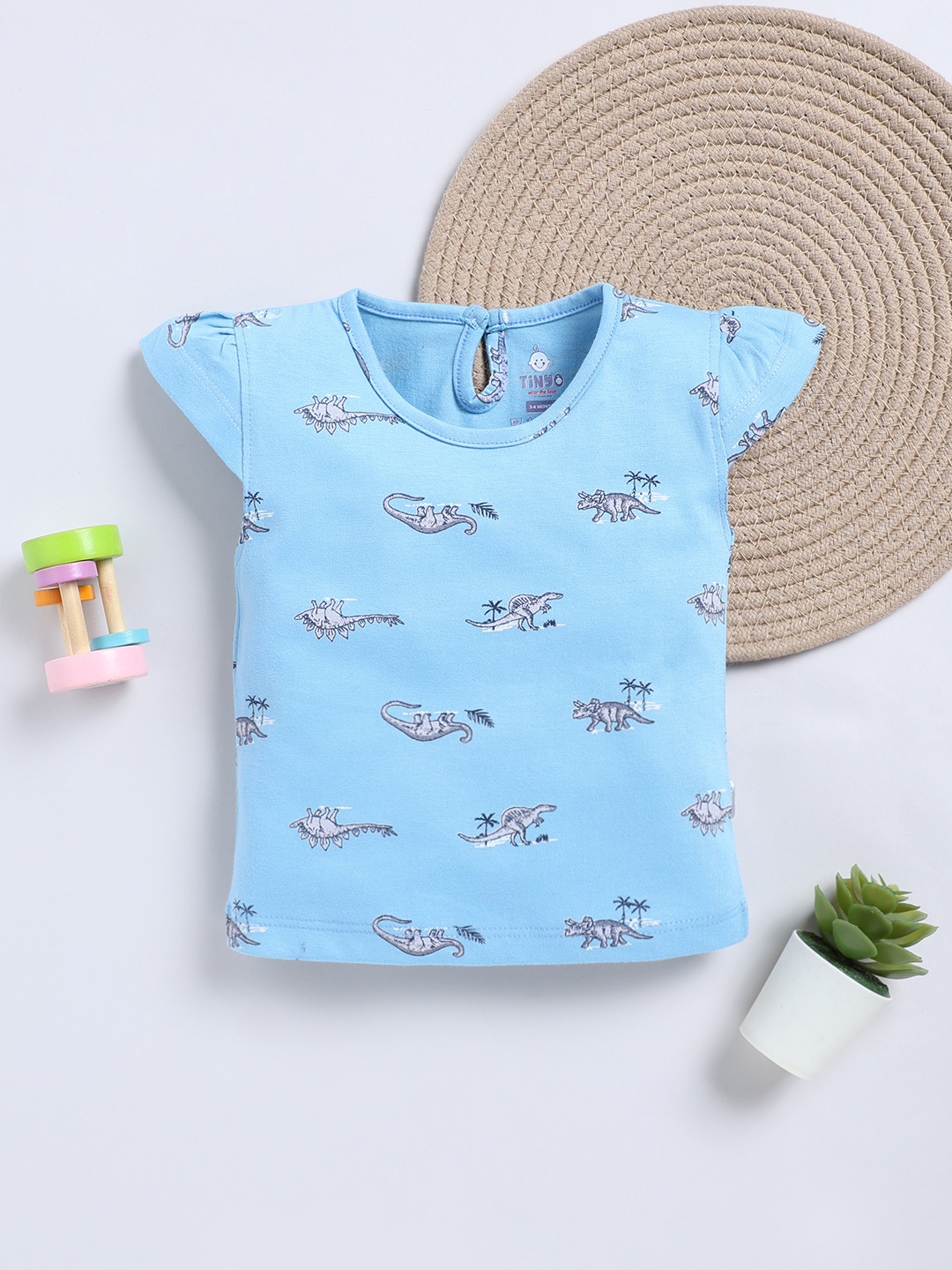 

YK X Tinyo Girls Printed Cotton Top, Blue