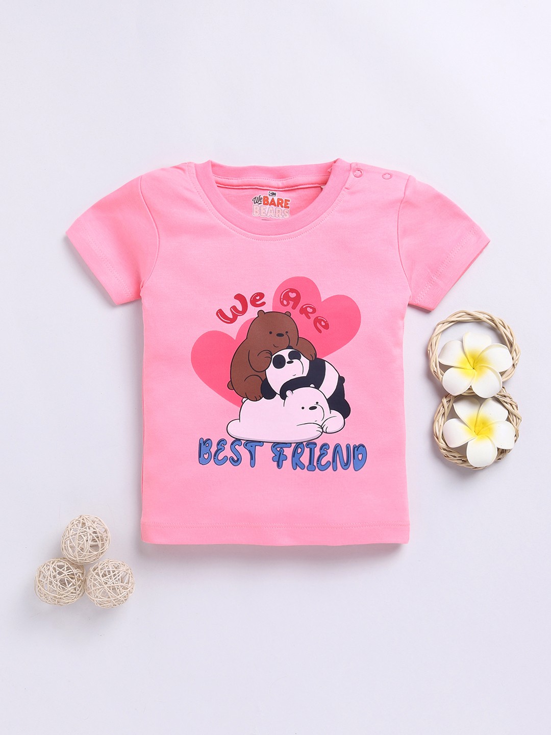

YK X Tinyo Girls Pure Cotton Printed T-shirt, Pink