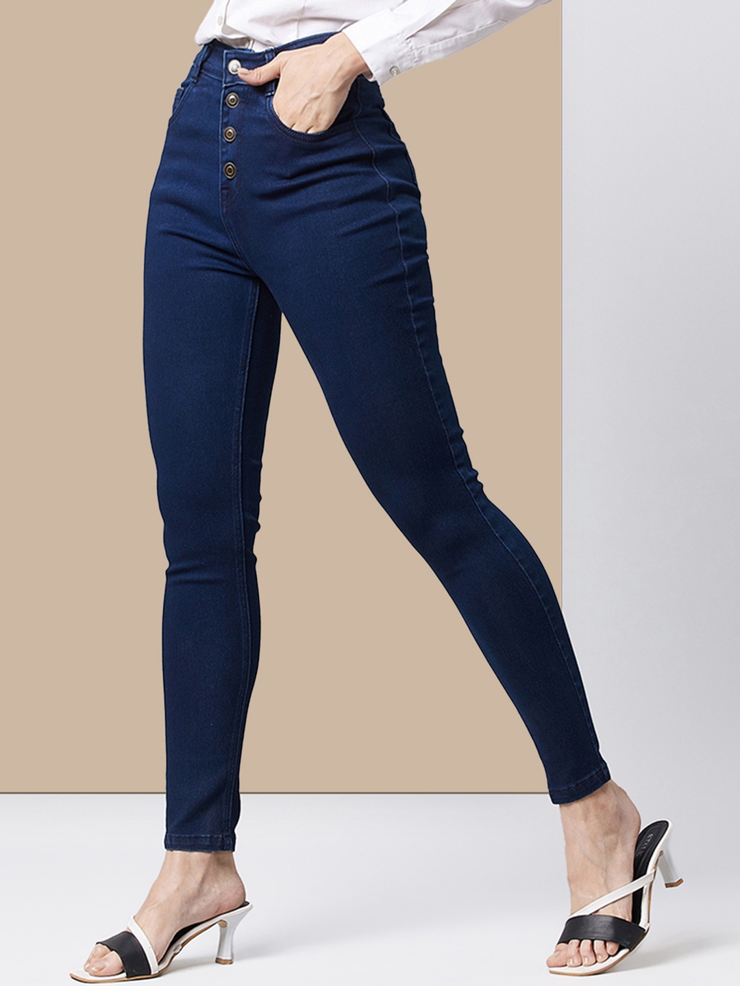 Chemistry Women Skinny Fit High-Rise Stretchable Jeans, Navy blue