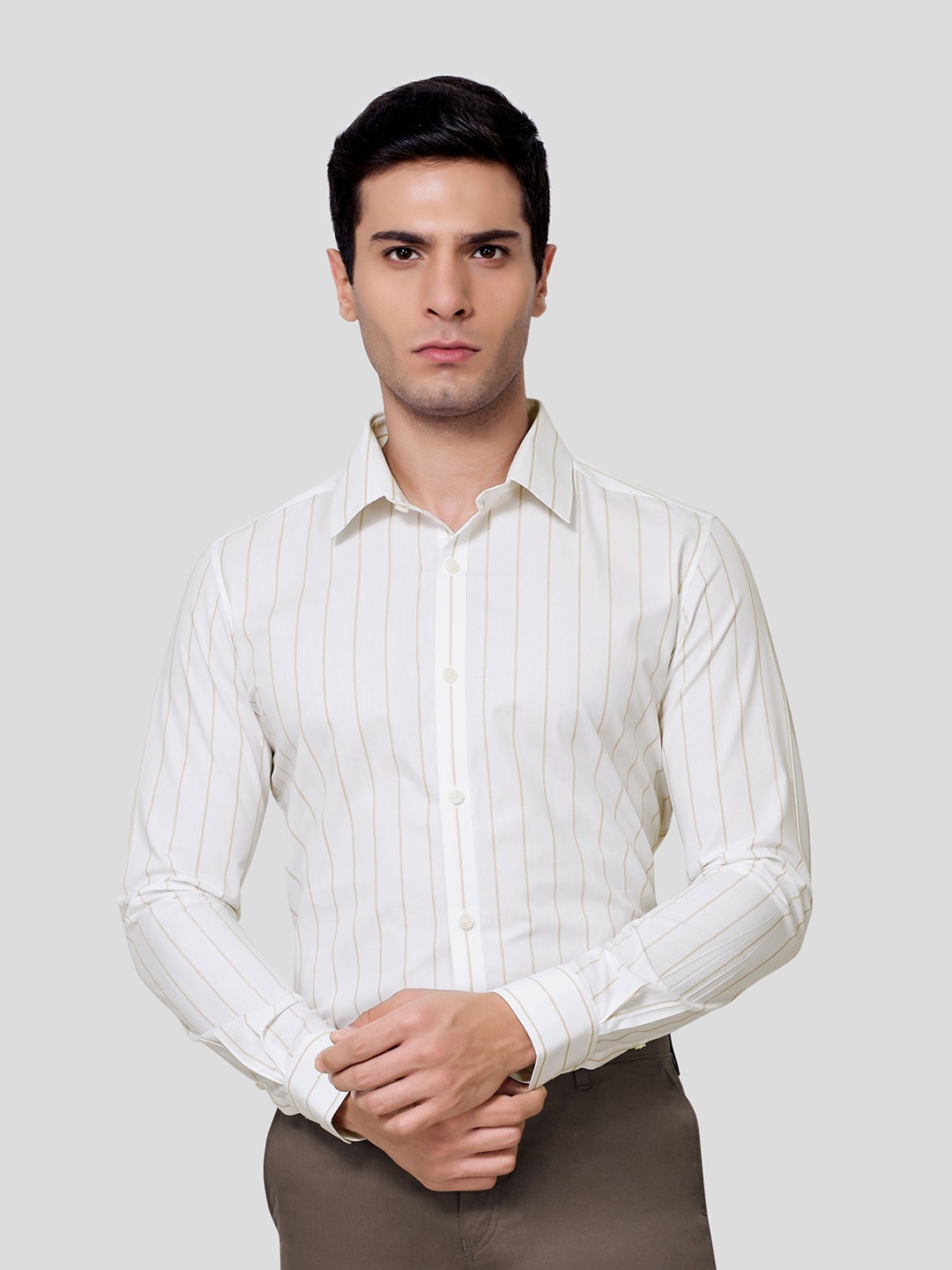 

Zest Melange Men Premium Opaque Striped Formal Shirt, White