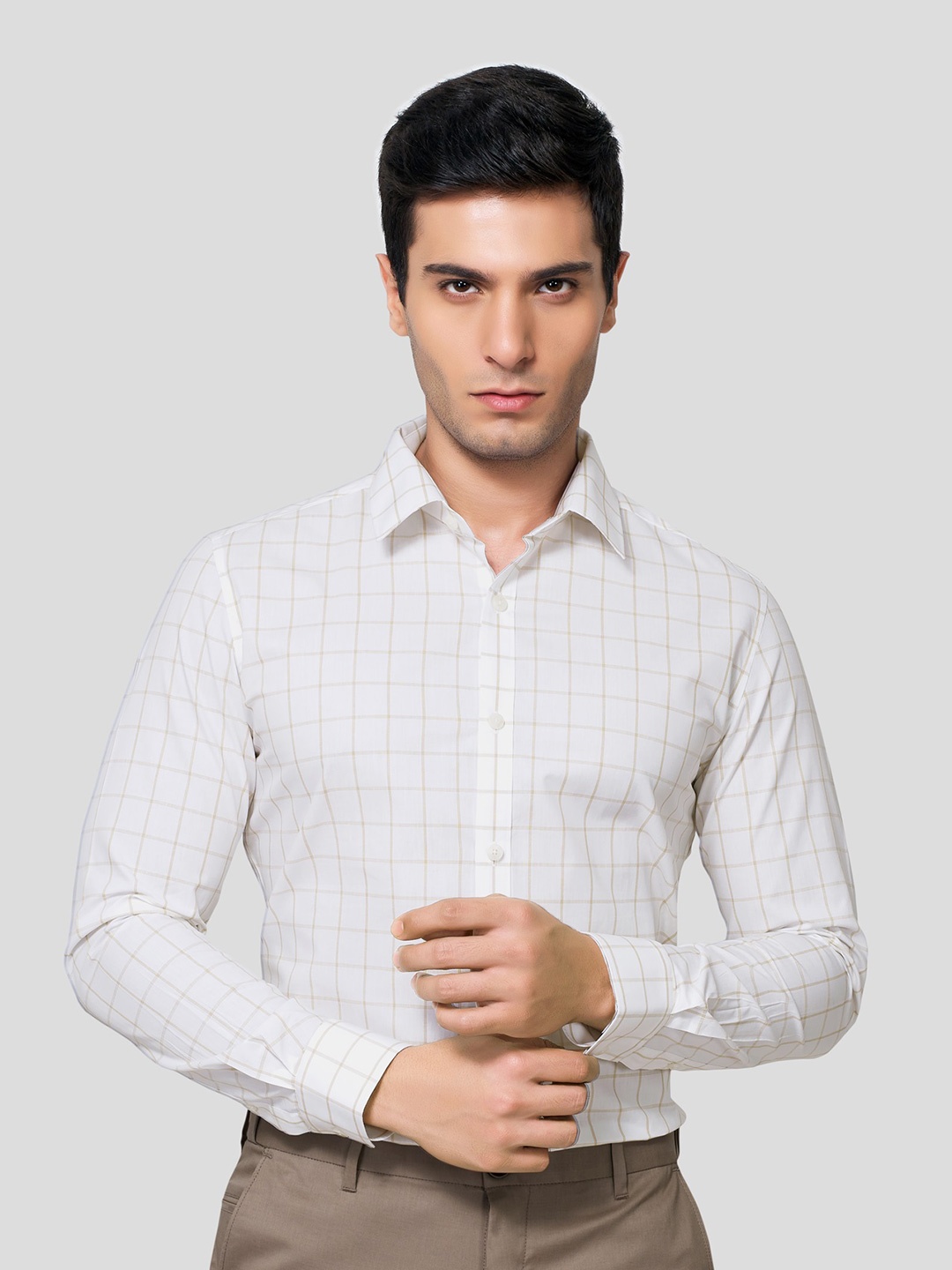 

Zest Melange Men Premium Slim Fit Opaque Checked Formal Shirt, White