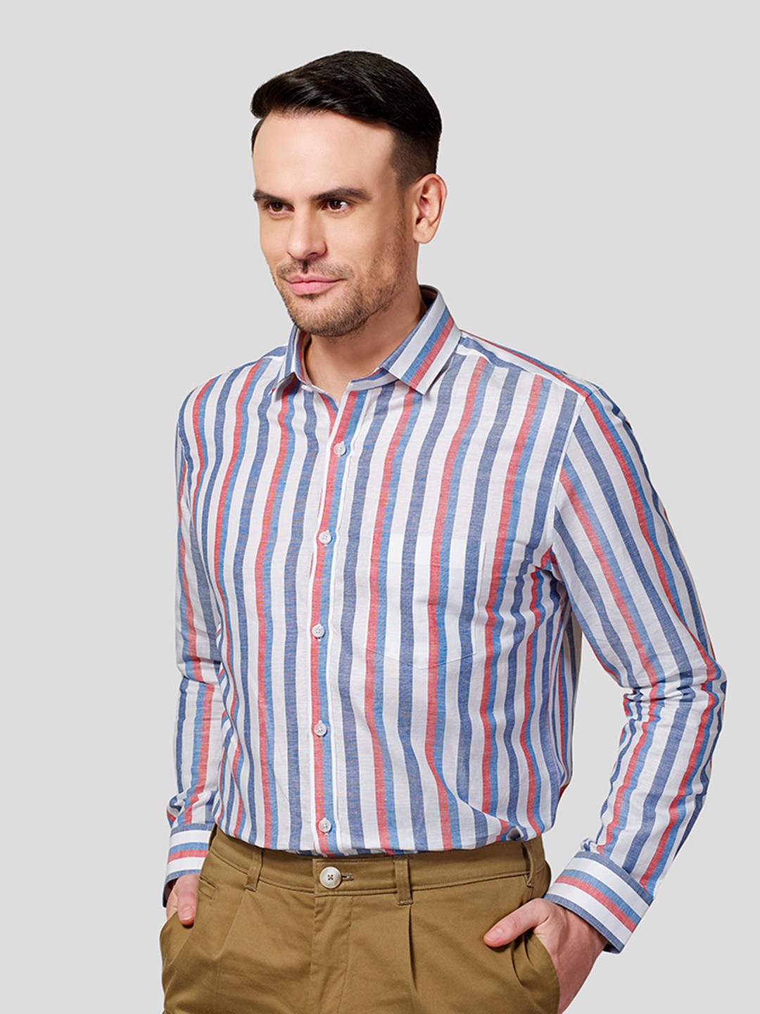 

Zest Melange Men Premium Slim Fit Opaque Striped Formal Shirt, Red