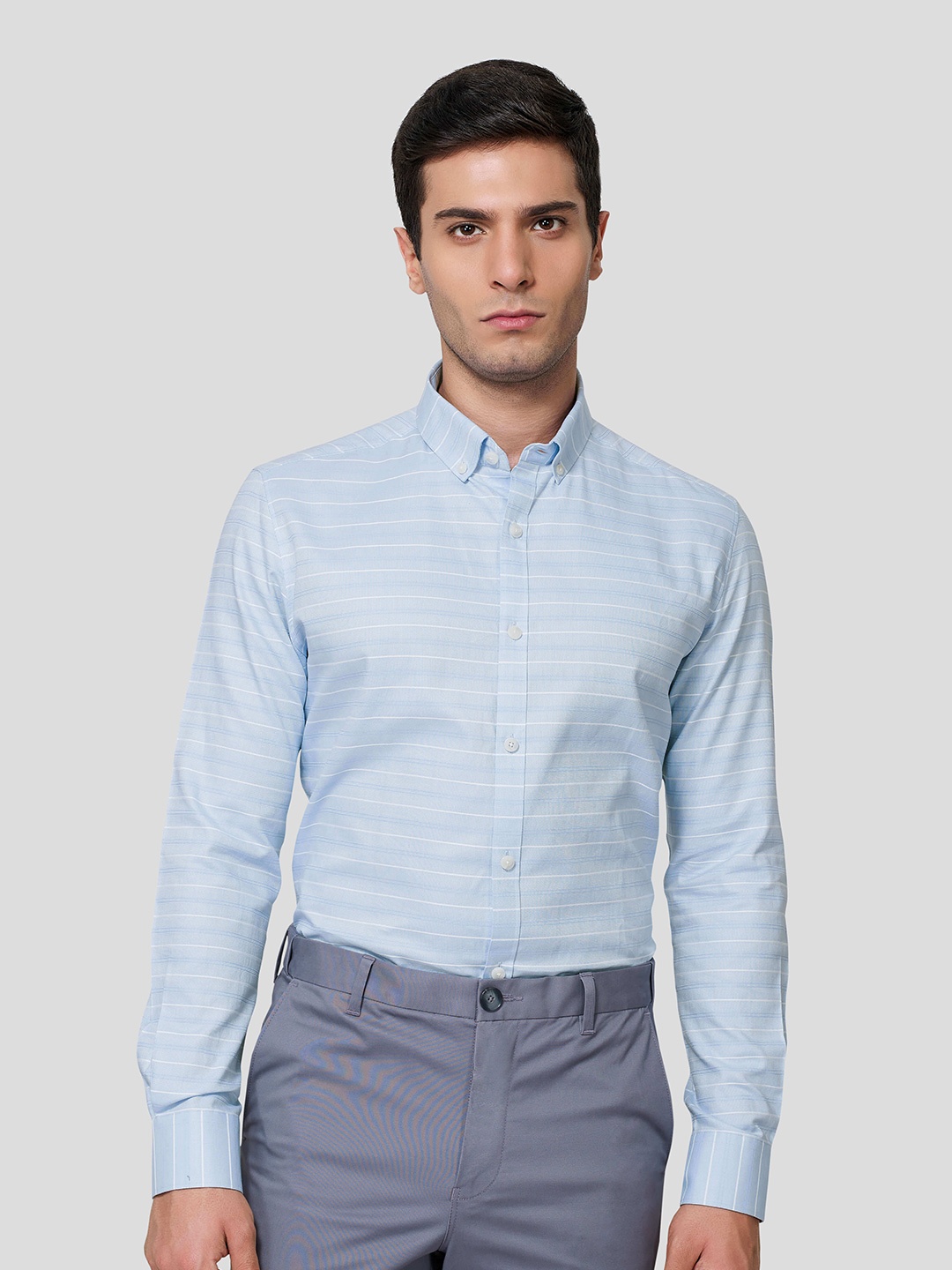 

Zest Melange Men Premium Horizontal Stripes Opaque Striped Formal Shirt, Blue