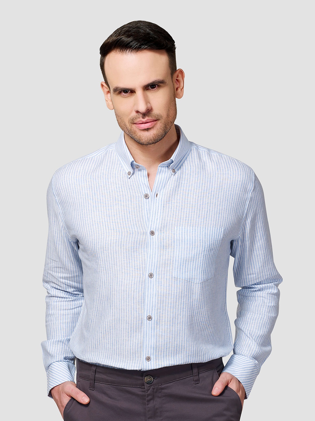 

Zest Melange Men Premium Slim Fit Opaque Striped Formal Shirt, Blue
