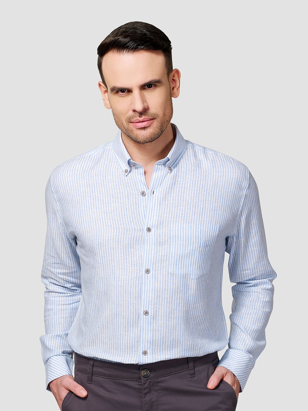 

Zest Melange Men Premium Opaque Striped Formal Shirt, Blue