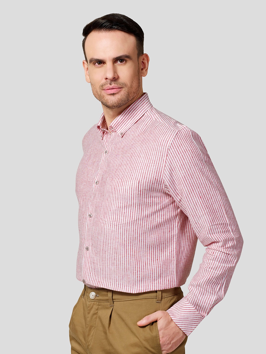 

Zest Melange Men Premium Slim Fit Opaque Striped Formal Shirt, Red