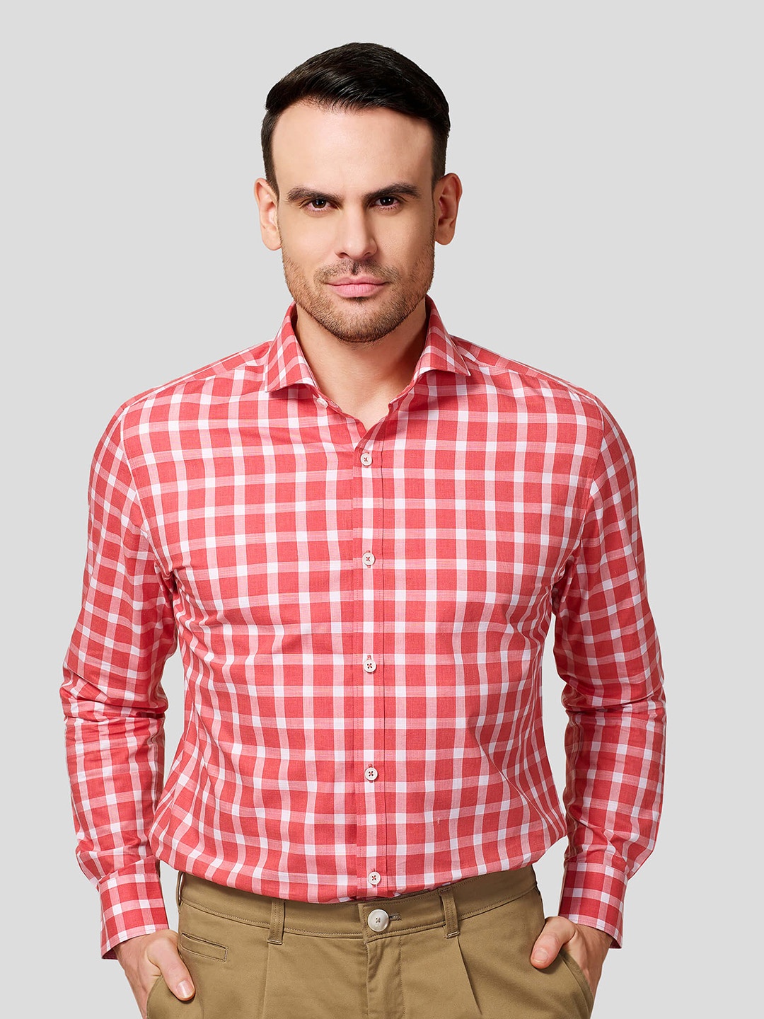

Zest Melange Men Premium Slim Fit Opaque Checked Formal Shirt, Red