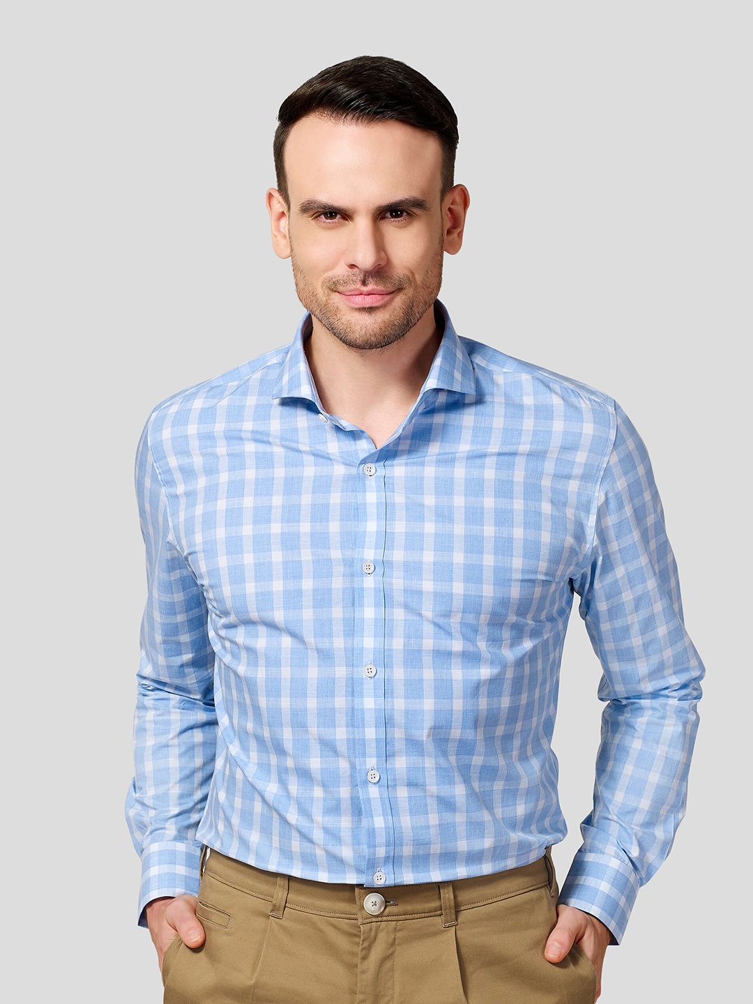 

Zest Melange Men Premium Slim Fit Opaque Checked Formal Shirt, Blue