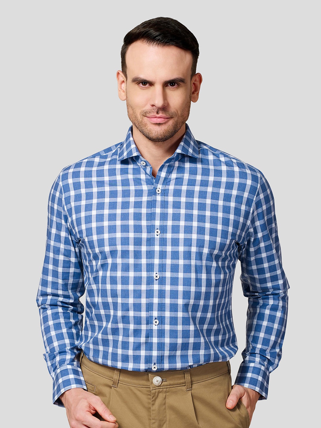 

Zest Melange Men Premium Opaque Checked Formal Shirt, Navy blue