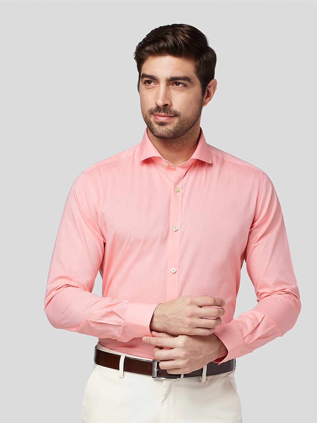 

Zest Melange Men Premium Slim Fit Opaque Formal Shirt, Rose gold