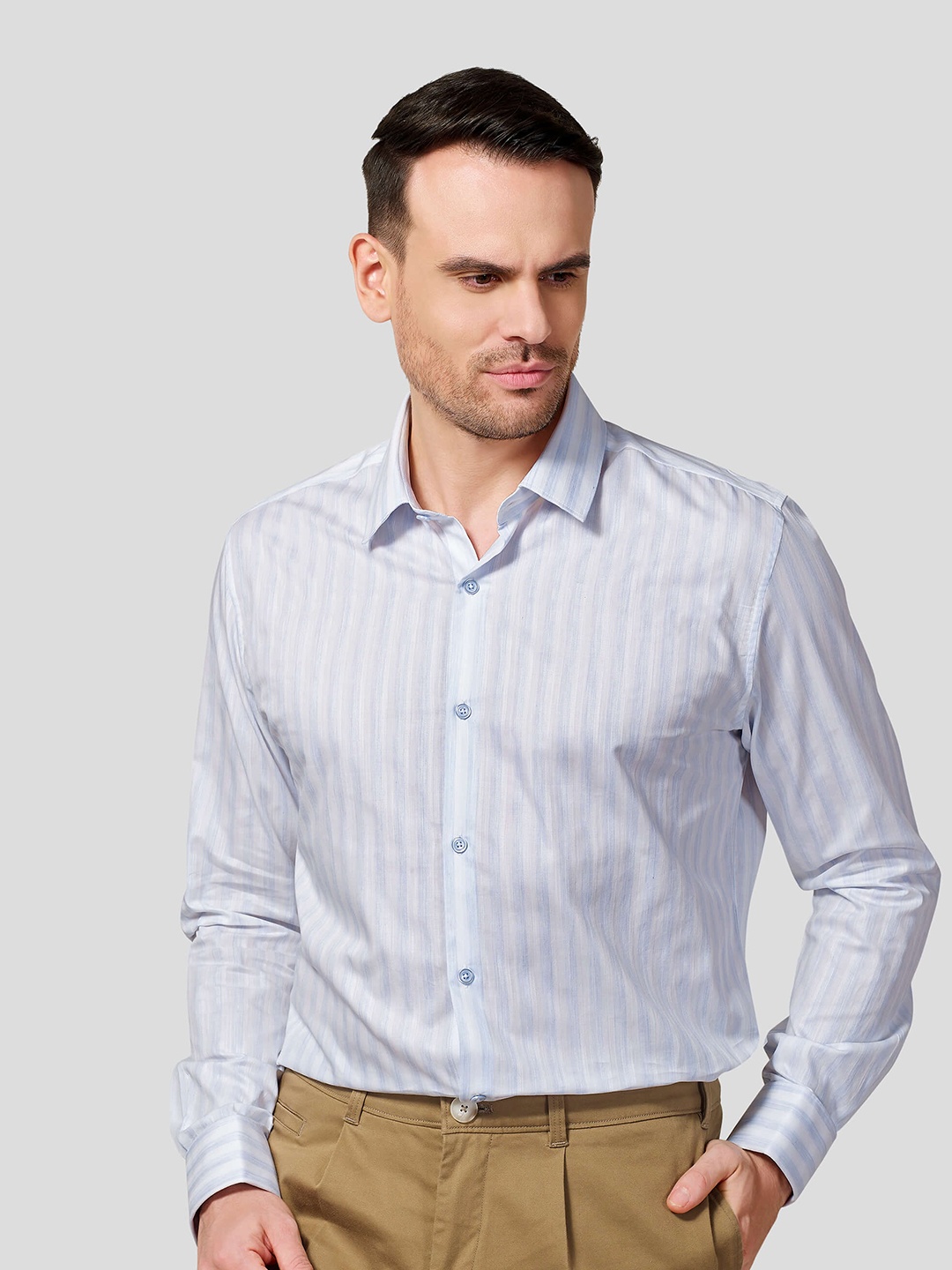 

Zest Melange Men Premium Opaque Striped Formal Shirt, Blue