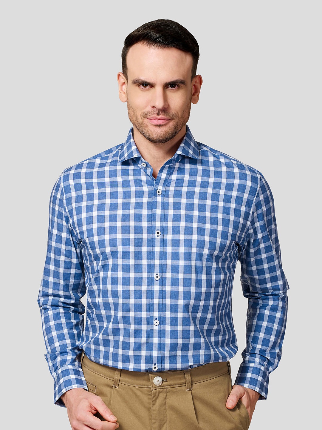

Zest Melange Men Premium Slim Fit Opaque Checked Formal Shirt, Navy blue