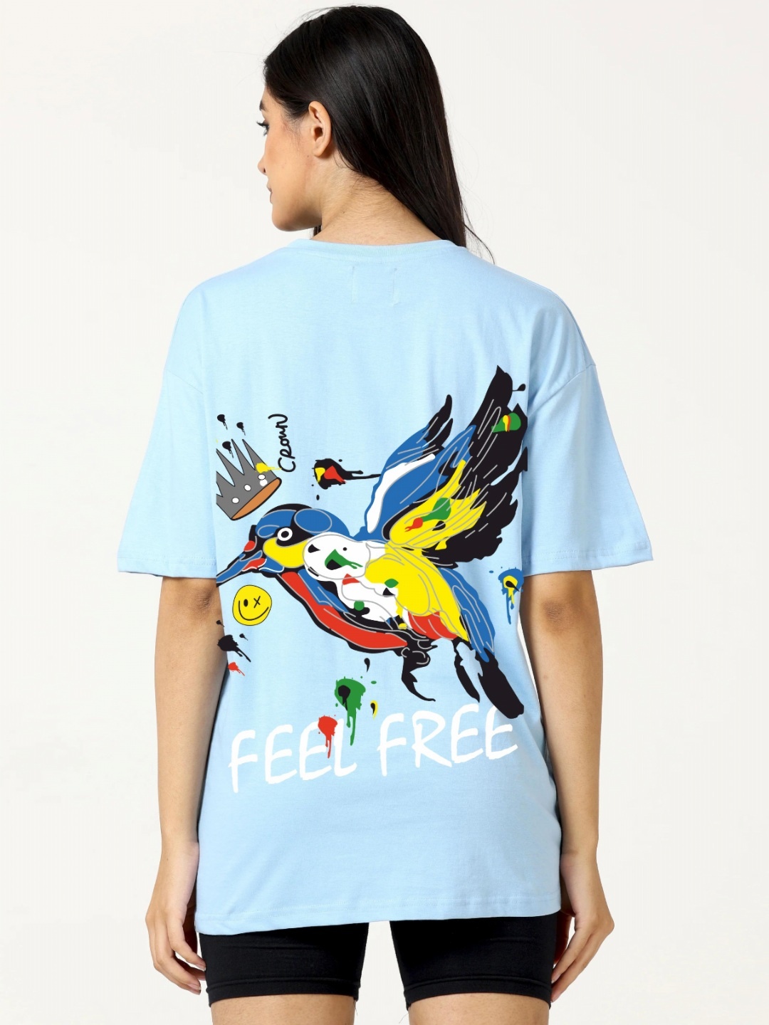 

RAYACLOSET Women Printed Raw Edge T-shirt, Blue