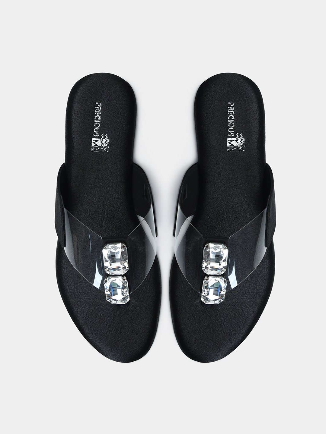 

PreciousME Women Embellished T-Strap Flats, Black