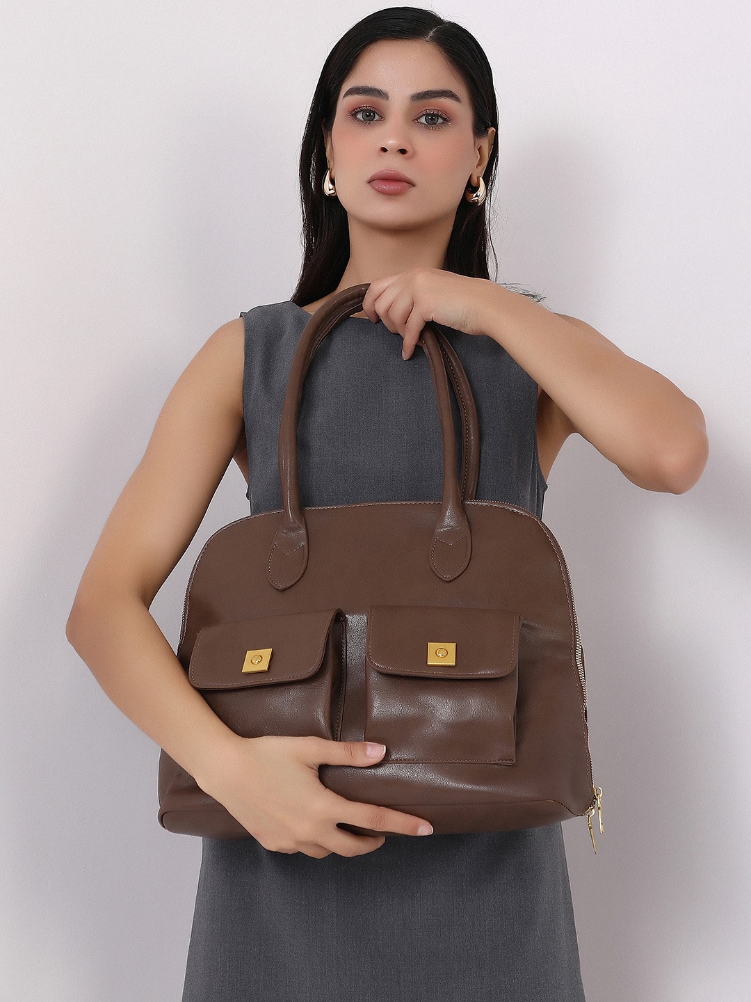 HAUTE SAUCE by Campus Sutra Leather Shoulder Bag, Brown
