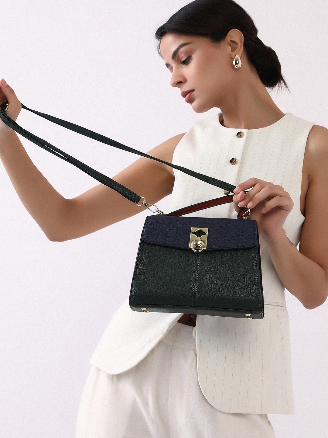 HAUTE SAUCE by Campus Sutra Colourblocked Leather Structured Shoulder Bag, Multi