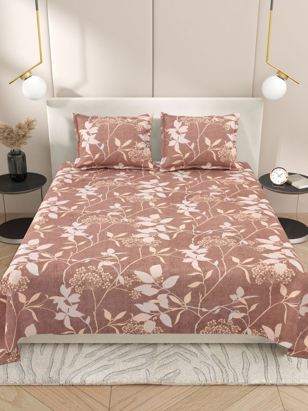 

Myntra Elegant Homes Brown & Yellow Floral 220 TC King Bedsheet with 2 Pillow Covers