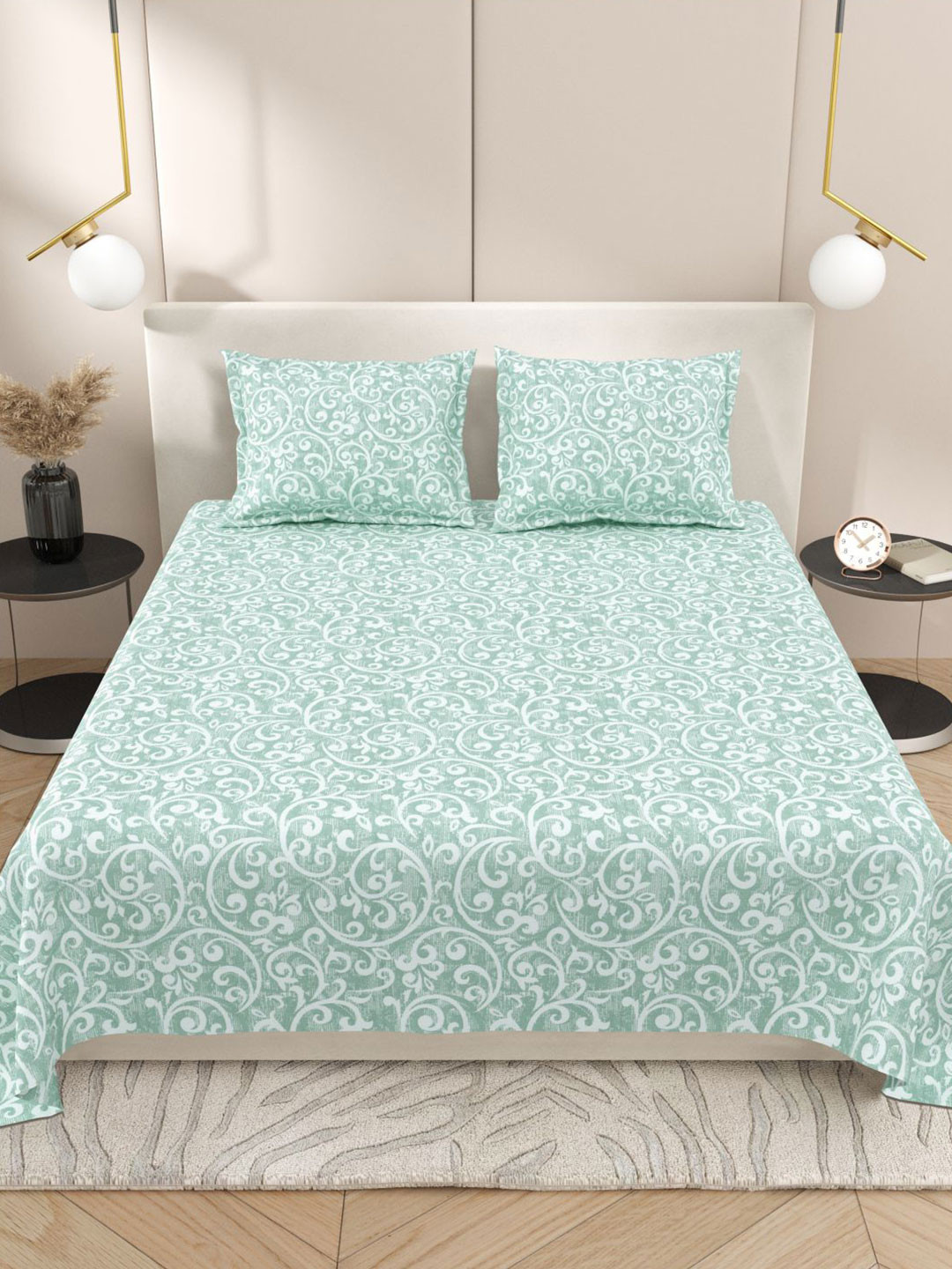 

Myntra Elegant Homes Blue & White Ethnic Motifs 220 TC King Bedsheet with 2 Pillow Covers