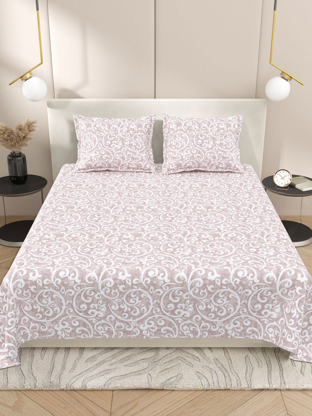 

Myntra Elegant Homes Purple & White Ethnic Motifs 220 TC King Bedsheet with 2 Pillow Covers