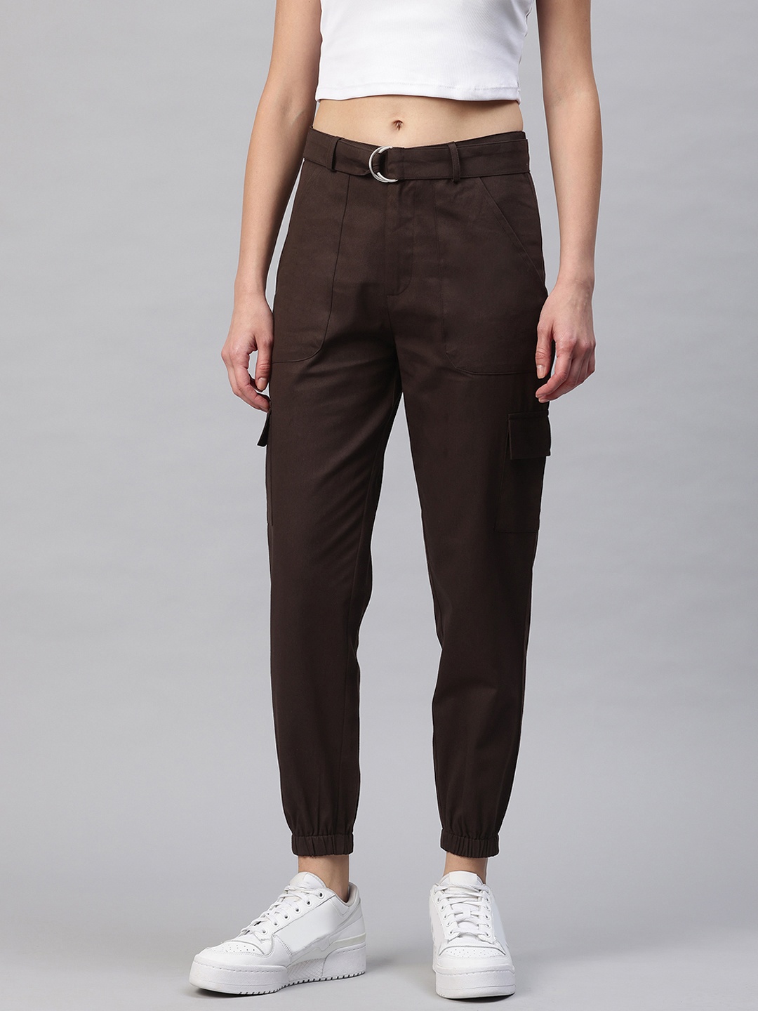 

Popnetic Women High-Rise Cargos Trousers, Coffee brown