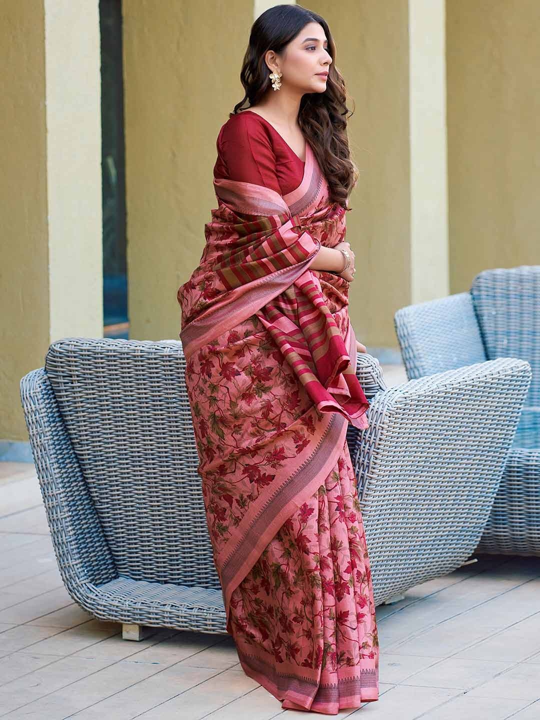 

KALINI Floral Pure Silk Saree, Rose