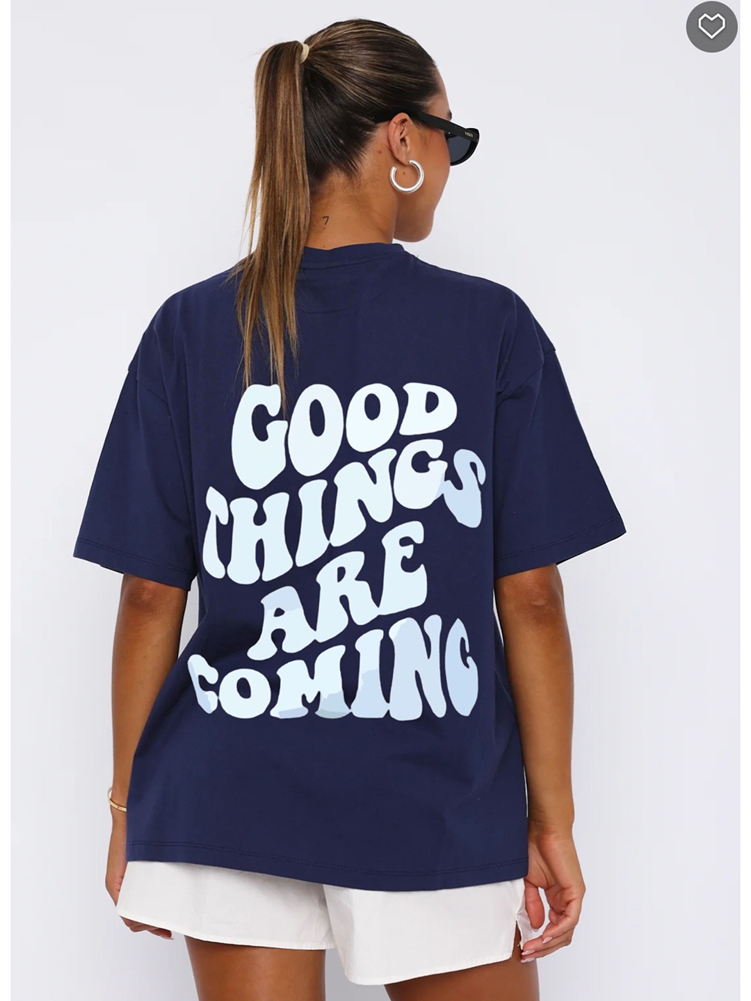 

RAYACLOSET Women Typography Printed Pockets T-shirt, Navy blue