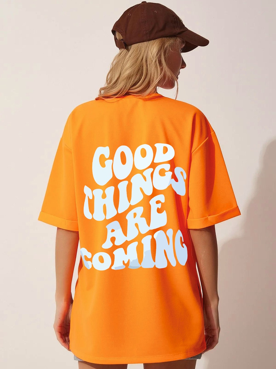 

RAYACLOSET Women Printed Applique T-shirt, Orange