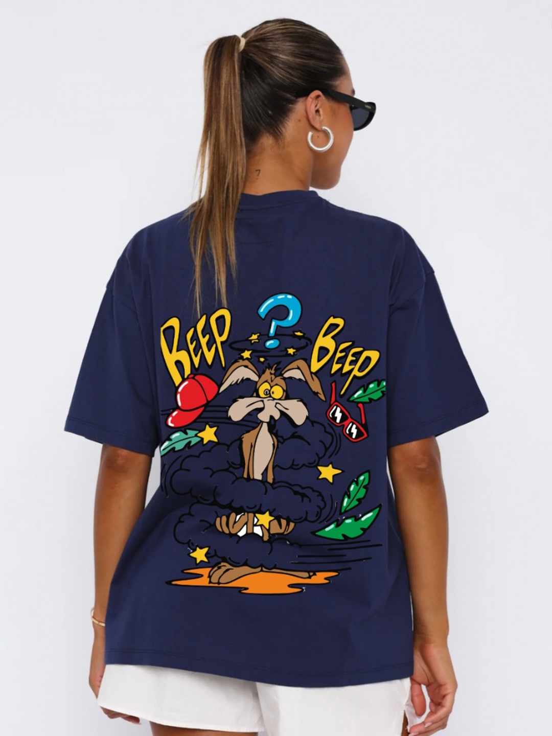 

RAYACLOSET Women Typography Printed T-shirt, Navy blue