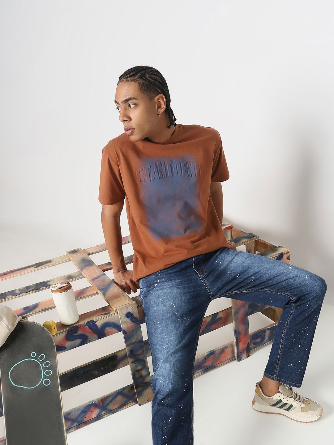 

SHOWOFF Men Printed T-shirt, Brown