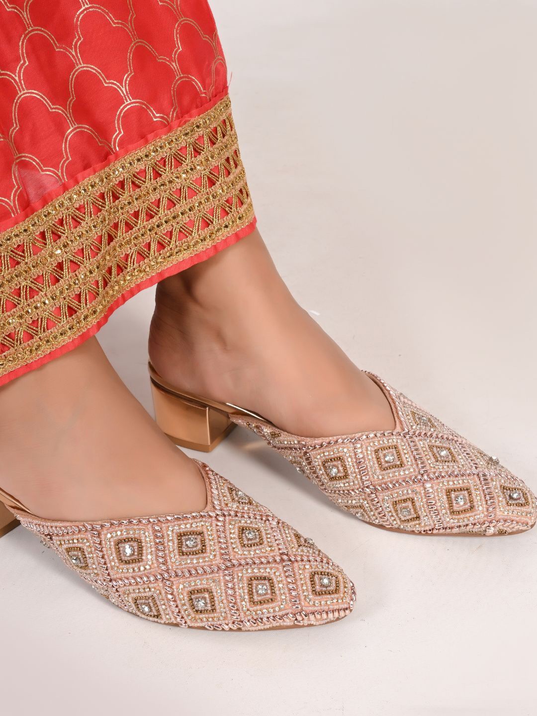 

San Marino by Shoe Bank Embellished Party Block Sandals, Gold