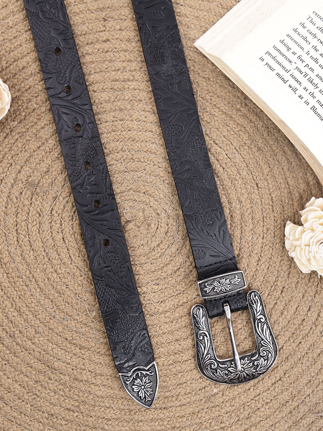 

Aditi Wasan Women Textured Leather Belt, Black