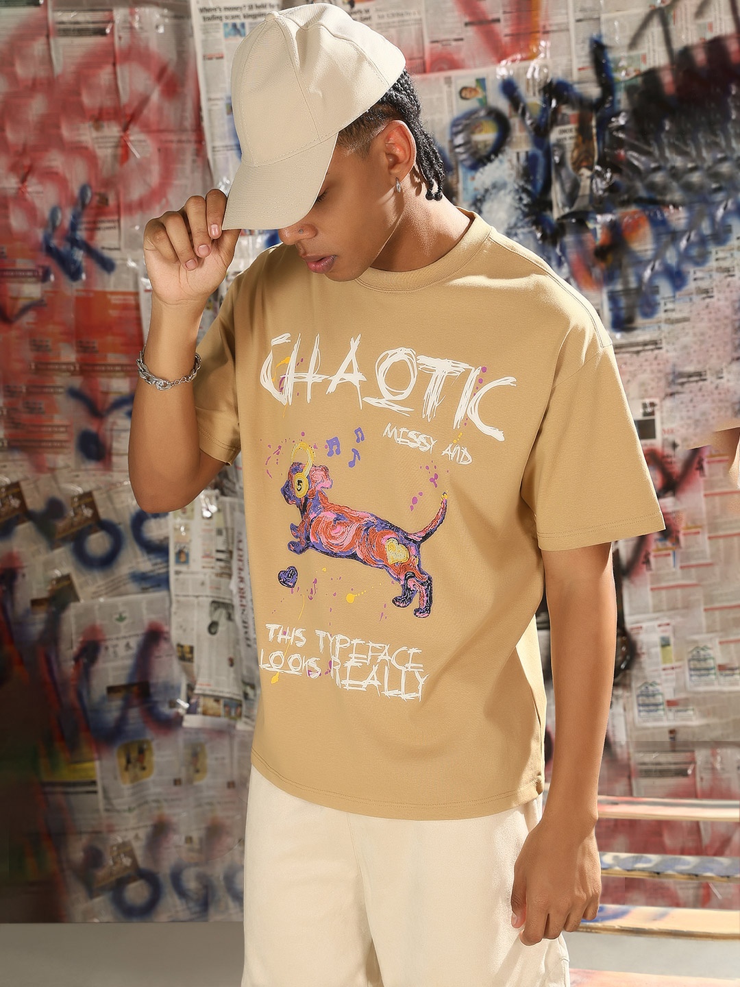 

SHOWOFF Men Printed T-shirt, Beige