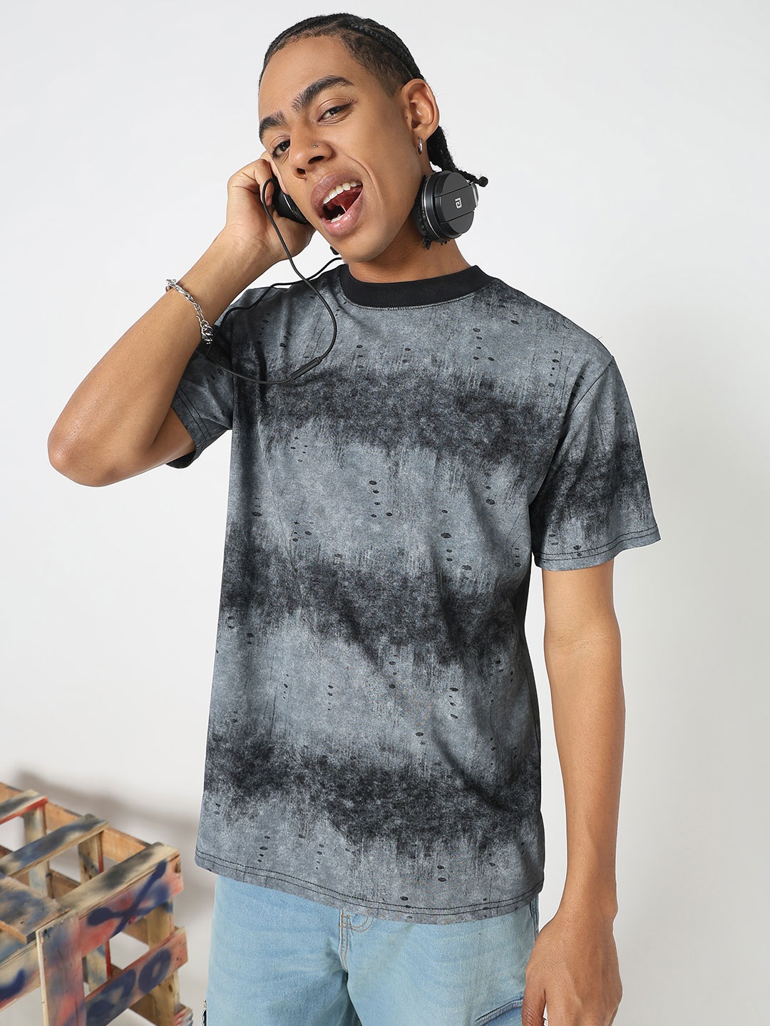 

SHOWOFF Men Tie and Dye Dyed T-shirt, Grey