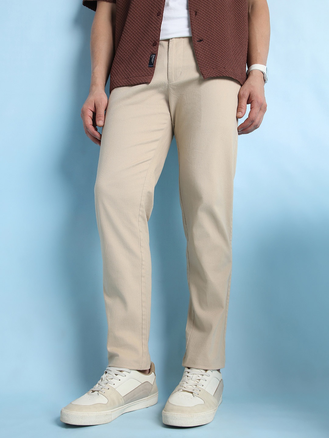 

Dennis Lingo Men Straight Fit Chinos Trousers, Beige