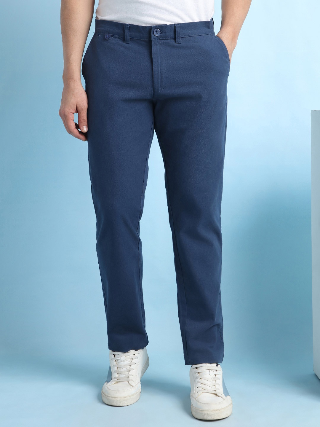 

Dennis Lingo Men Straight Fit Chinos Trousers, Blue