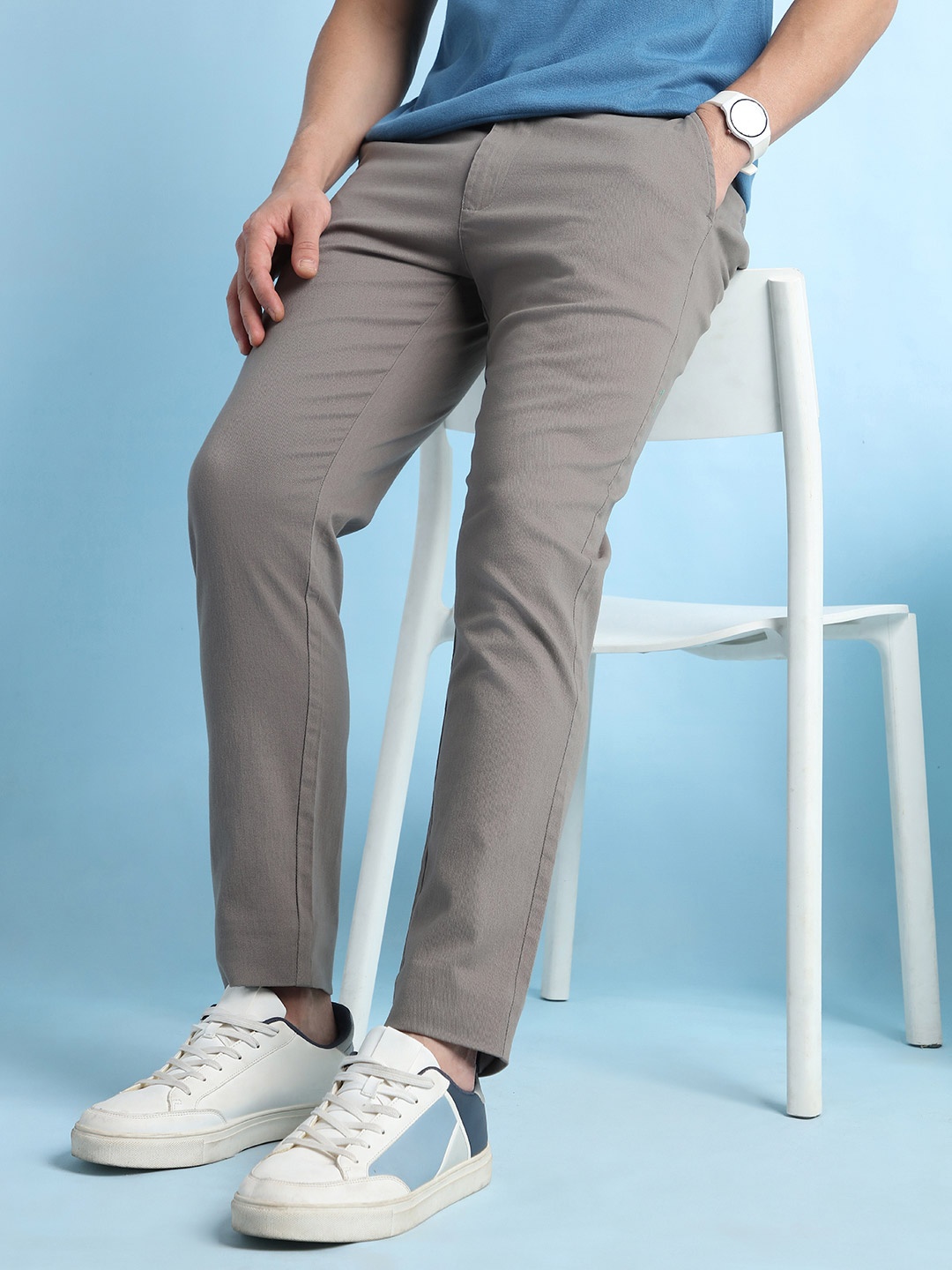 

Dennis Lingo Men Straight Fit Chinos Trousers, Grey