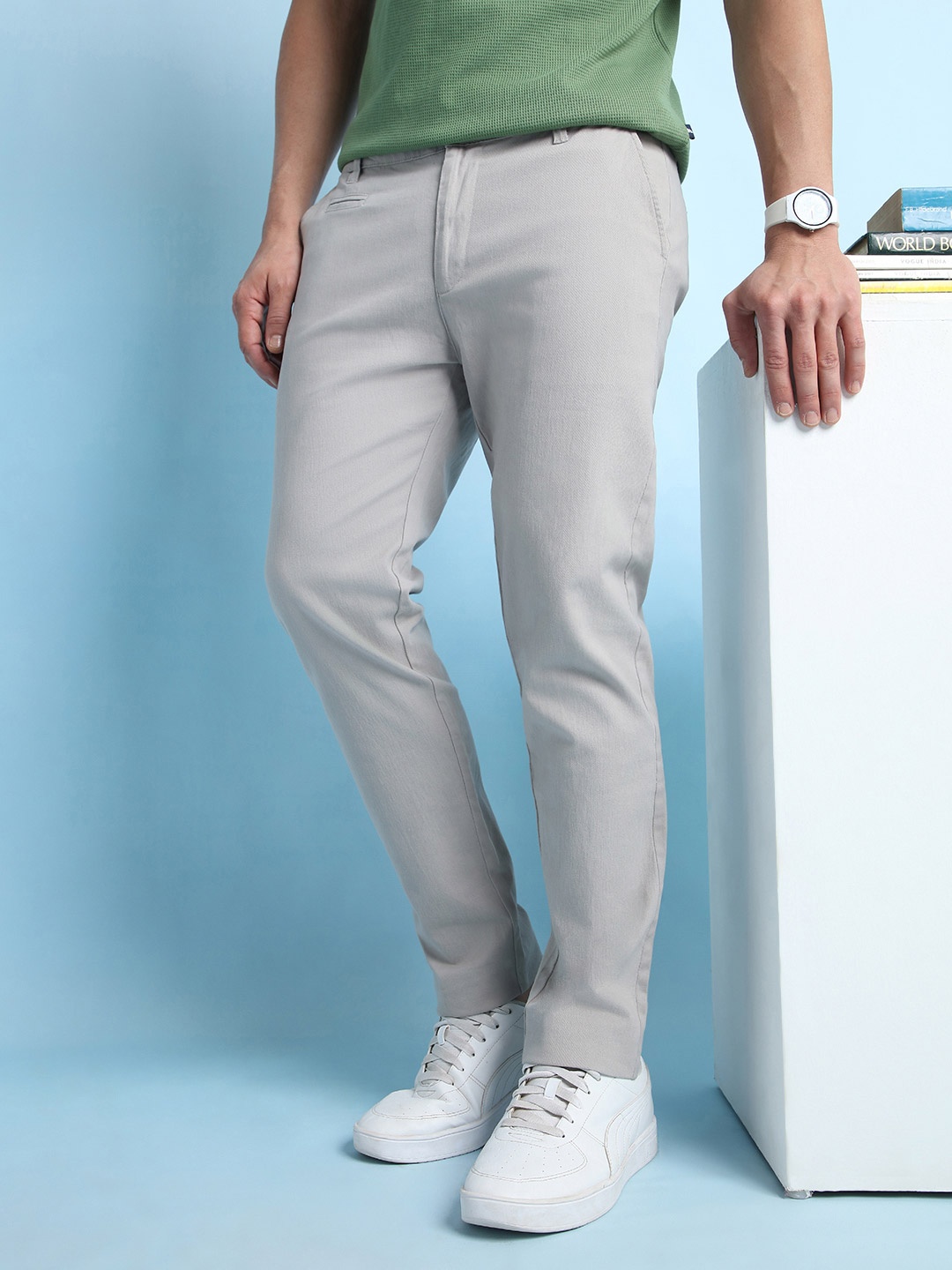 

Dennis Lingo Men Straight Fit Chinos Trousers, Grey
