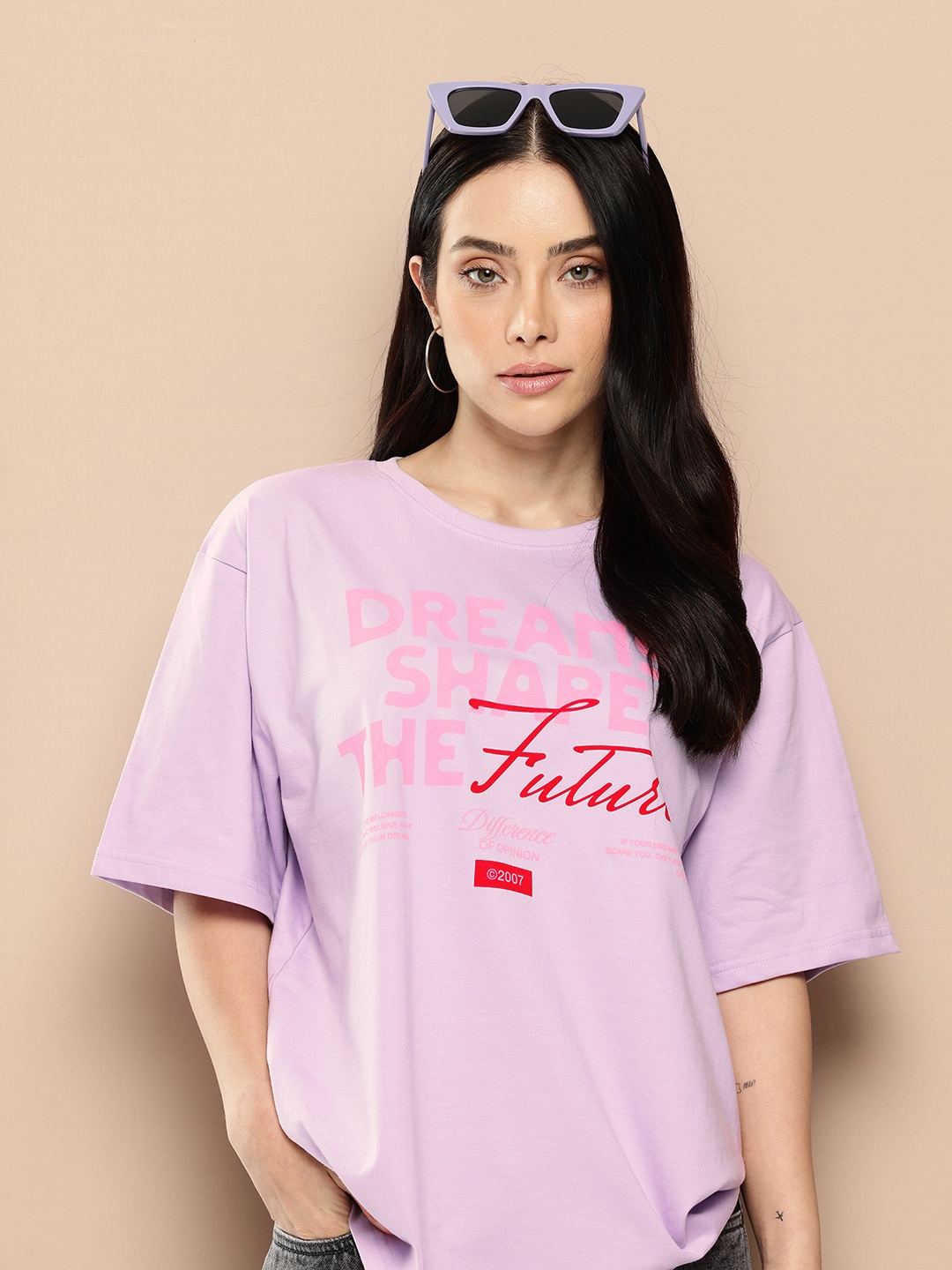 

Difference of Opinion Typography Printed Oversized T-shirt, Lavender