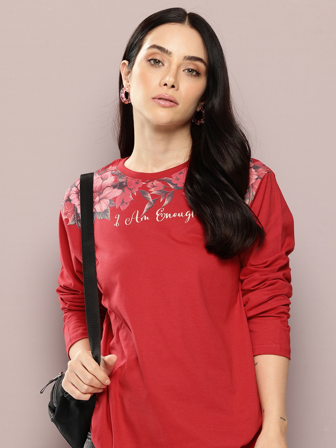 

DILLINGER Oversized Floral Printed Long Sleeve T-shirt, Red