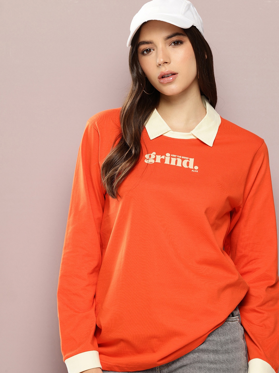 

DILLINGER Typography Printed Oversized Polo Collar T-shirt, Orange