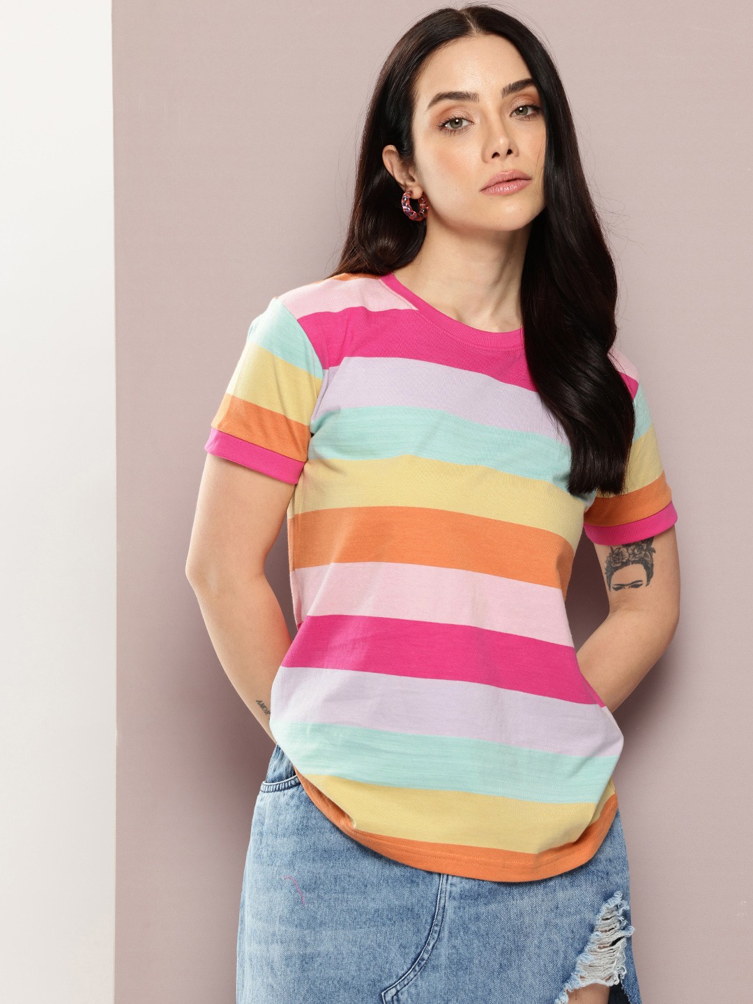 

DILLINGER Yarn Dyed Striped T-shirt, Fuchsia