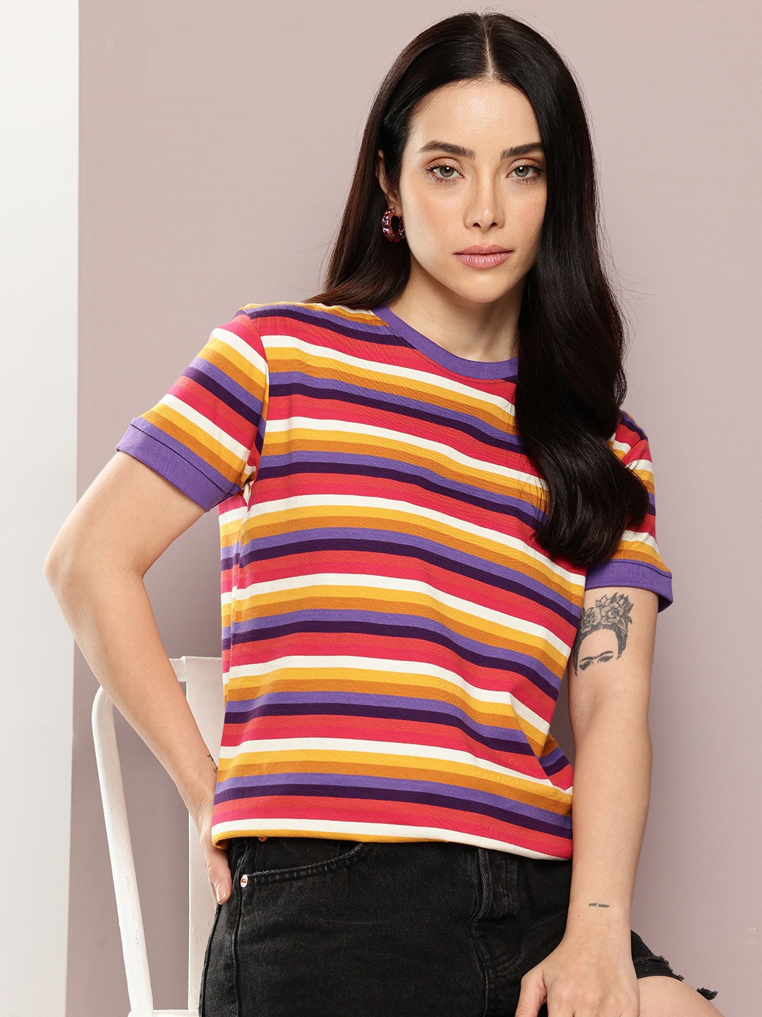 

DILLINGER Striped Yarn Dyed T-shirt, Off white